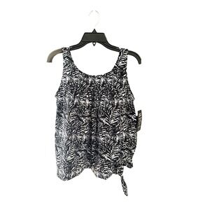 Swim365 Womens Black White Palm Leaf‎ Side Tie Tankini Top Size 14 NEW